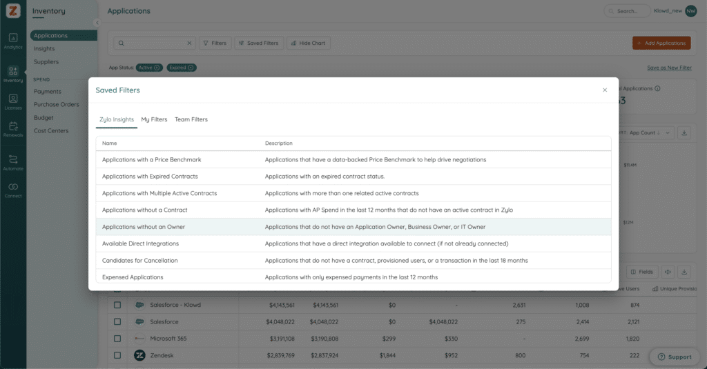 Saved Filter Apps with No Owners