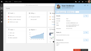 Microsoft 365 admin center with view of a user